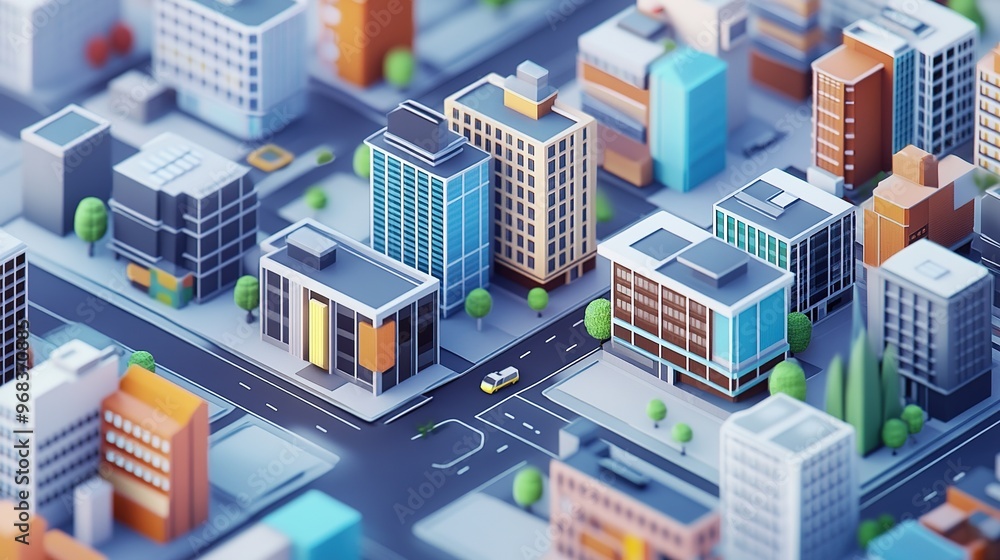 Isometric 3D Cityscape, Featuring Detailed Urban Structures and Buildings in a Three-Dimensional View. Ideal for City Planning, Design, and Visualization Projects Isometric 3D Cityscape, Featuring Detailed Urban Structures and Buildings in a Three-Dimensional View. Ideal for City Planning, Design, and Visualization Projects