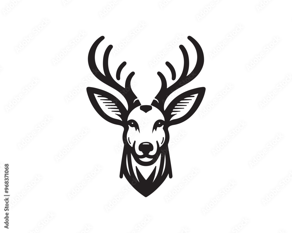 Fototapeta premium Deer logo vector template. Deer head icon symbol vector illustration. Deer silhouette logo black and white.