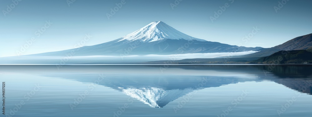 A mountain is reflected in the water A mountain is reflected in the water
