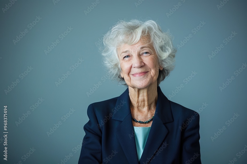 An older woman in professional attire, smiling while presenting data, set against a solid color background, symbolizing her confidence and professionalism An older woman in professional attire, smiling while presenting data, set against a solid color background, symbolizing her confidence and professionalism