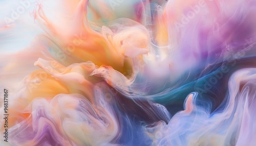 wisps of ethereal mist intertwining with vibrant streaks of marble ink creating a surreal dreamscape of color and form photo