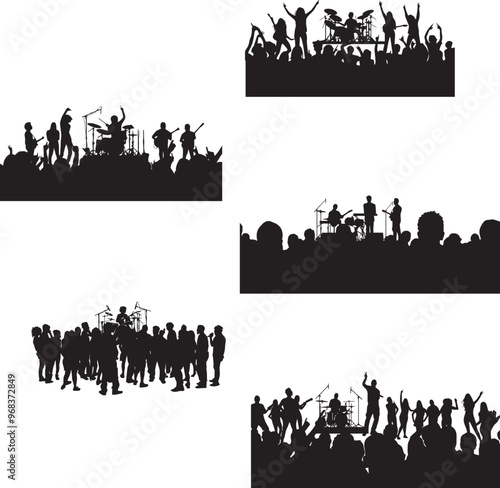 Silhouettes of people dancing, Silhouette vector of people at concert music performance icon