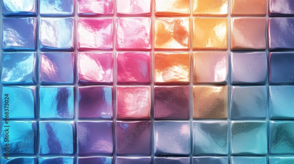 A Wall of Glossy, Multicolored Tiles in a Gradient Pattern A Wall of Glossy, Multicolored Tiles in a Gradient Pattern