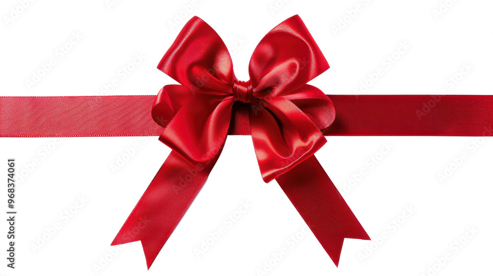 Red satin Christmas ribbon bow on transparent background Red satin Christmas ribbon bow on transparent background