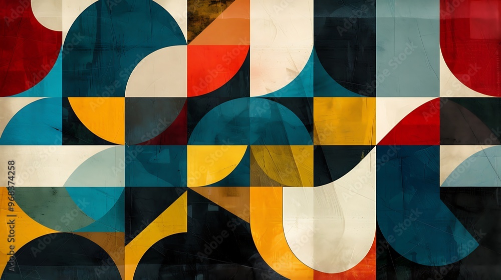 Bold abstract geometric art with vibrant colors, dynamic shapes, and retro-modern patterns, perfect for creative backgrounds and design projects. Bold abstract geometric art with vibrant colors, dynamic shapes, and retro-modern patterns, perfect for creative backgrounds and design projects.