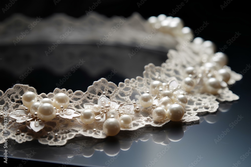 pearl necklace on black background