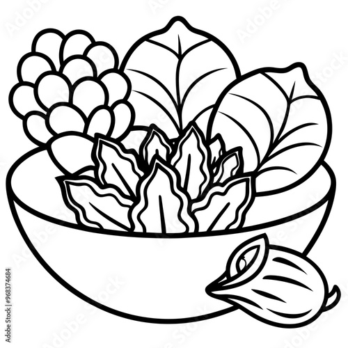 mustard greens bok choy artichokes vegetables outline coloring book page line art illustration digital drawing