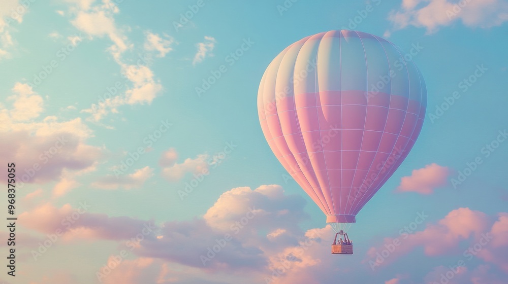 Fototapeta premium A pastel-hued hot air balloon floating gently above the countryside.