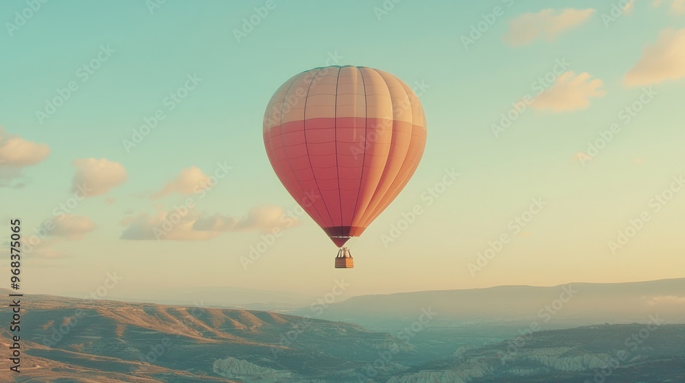Fototapeta premium A pastel-hued hot air balloon floating gently above the countryside.
