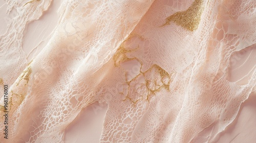 Abstract Lace Fabric with Gold Accents: Soft and Elegant Textures for Design Inspiration