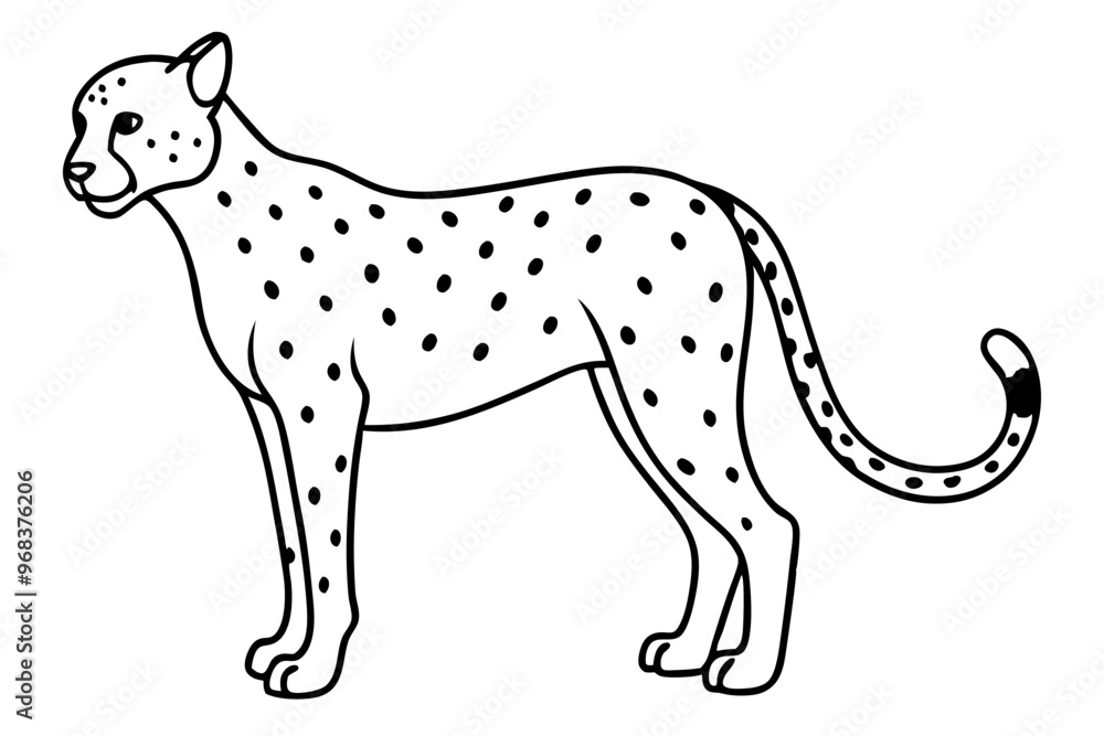 Naklejka premium cheetah silhouette, cheetah line art vector illustration, leopard black silhouette vector 