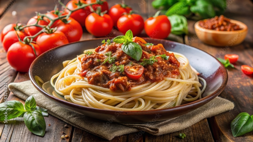 Tangled spaghetti swirled in a savory vortex of rich tomato sauce, tenderly infused with caramelized minced beef and Tangled spaghetti swirled in a savory vortex of rich tomato sauce, tenderly infused with caramelized minced beef and