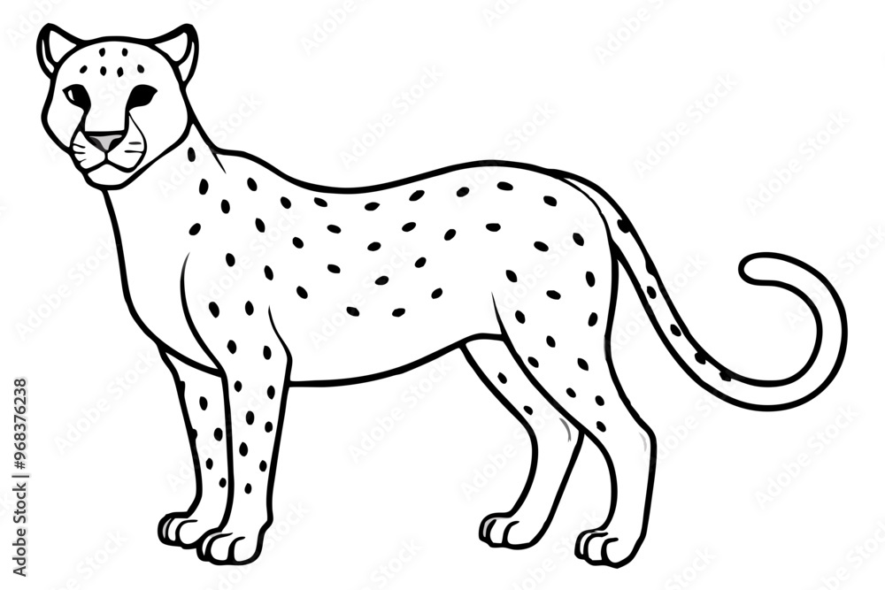 Fototapeta premium cheetah silhouette, cheetah line art vector illustration, leopard black silhouette vector 