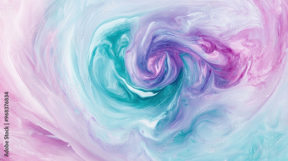 Abstract swirl of pastel pink, lavender, and mint green paints blending together. Abstract swirl of pastel pink, lavender, and mint green paints blending together.