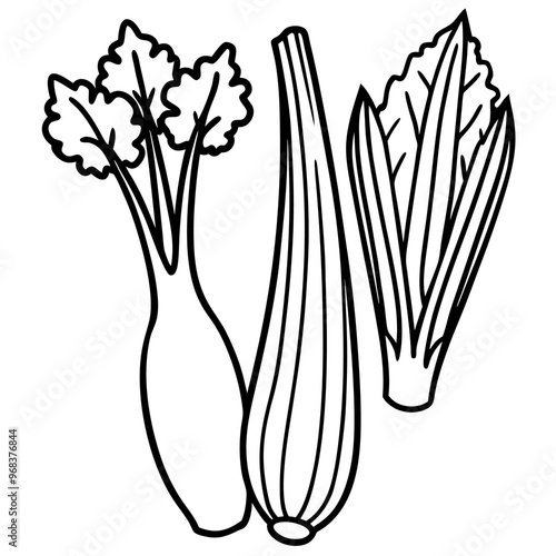 okra celery fennel vegetables outline coloring book page line art illustration digital drawing