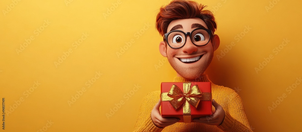 Happy Cartoon Man Holding a Gift Happy Cartoon Man Holding a Gift