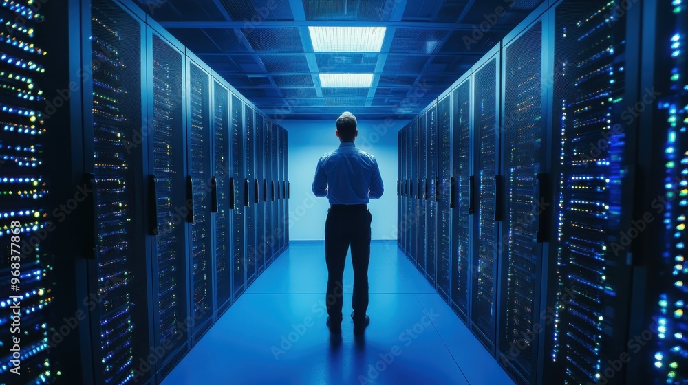 engineer checking servers in serser room engineer checking servers in serser room