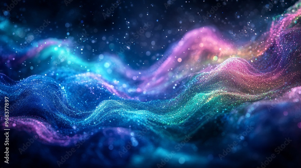 Abstract Glittering Waves in Blue, Green, and Pink Hues Abstract Glittering Waves in Blue, Green, and Pink Hues