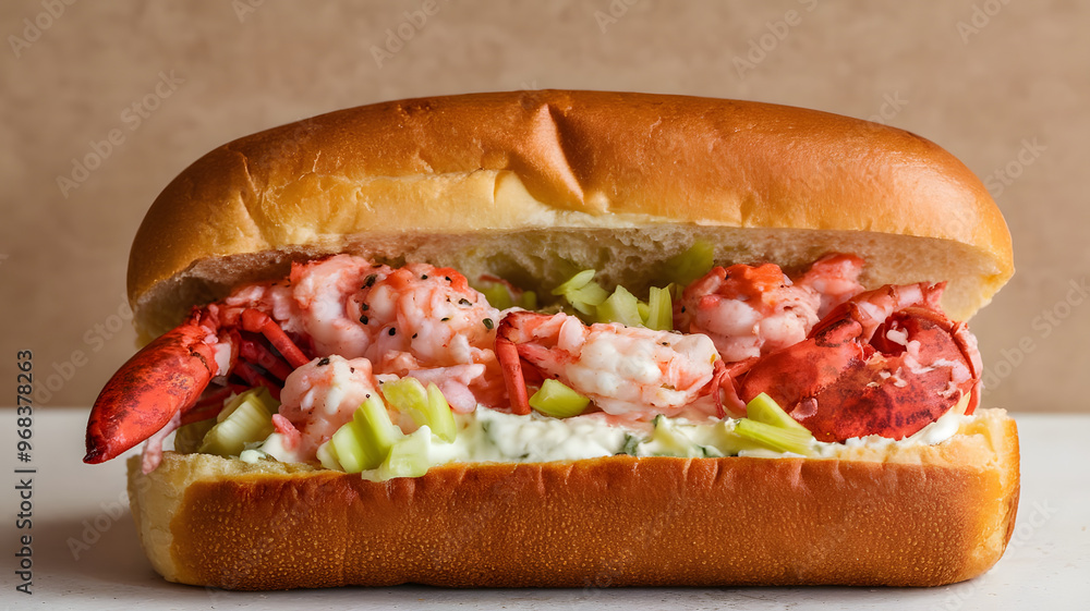 Gourmet lobster roll on a buttered brioche bun, realistic Gourmet lobster roll on a buttered brioche bun, realistic