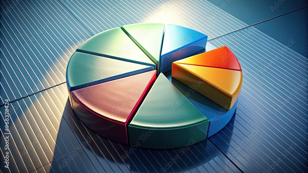 Fototapeta premium A detailed view of a pie chart with 3D effects and shadows, illustrating business data with a modern and dynamic look.