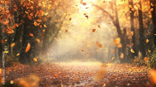 Autumn Leaves Falling on a Forest Path