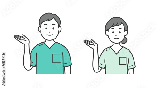 案内をする歯科医男女の上半身イラスト