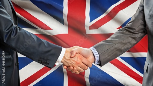 Wallpaper Mural Two business partners, hands clasped, stood united beneath the Union Jack, cementing their partnership with a firm Torontodigital.ca