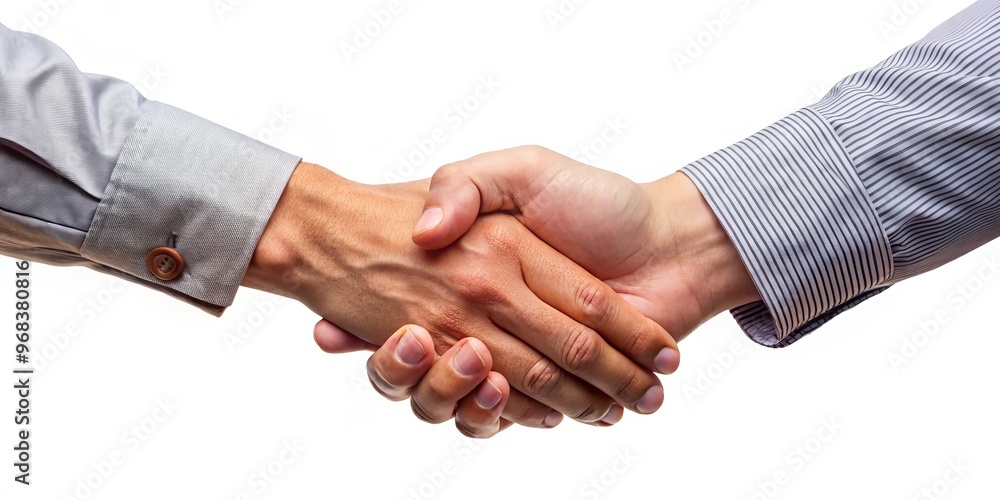 Two hands entwined in a symbol of unity and cooperation, standing alone on a pristine white canvas, radiating Two hands entwined in a symbol of unity and cooperation, standing alone on a pristine white canvas, radiating