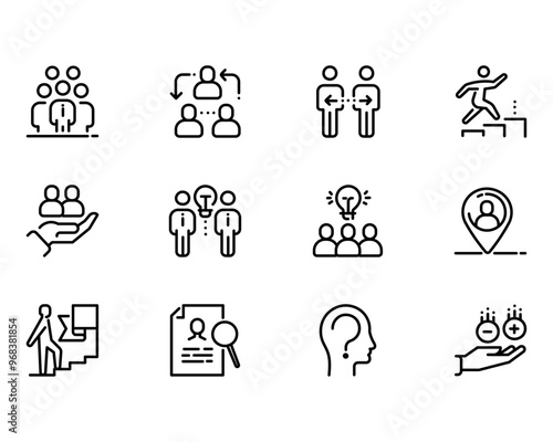 Business Management line icons, work group, businessman, Corporate Management, Team Work, Vector illustration. 