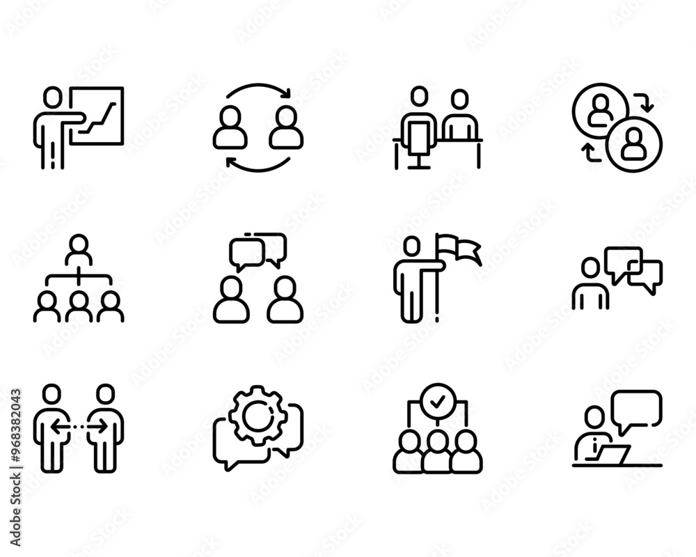Business Management line icons, work group, Give advice, Corporate Management, communication, Team Work, Vector illustration. Business Management line icons, work group, Give advice, Corporate Management, communication, Team Work, Vector illustration.
