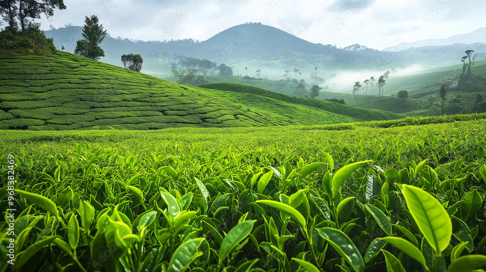 Tea plantation forming beautiful green patterns on hills Tea plantation forming beautiful green patterns on hills