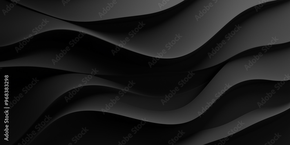 Abstract black wavy shape dark background minimalism style 3d render