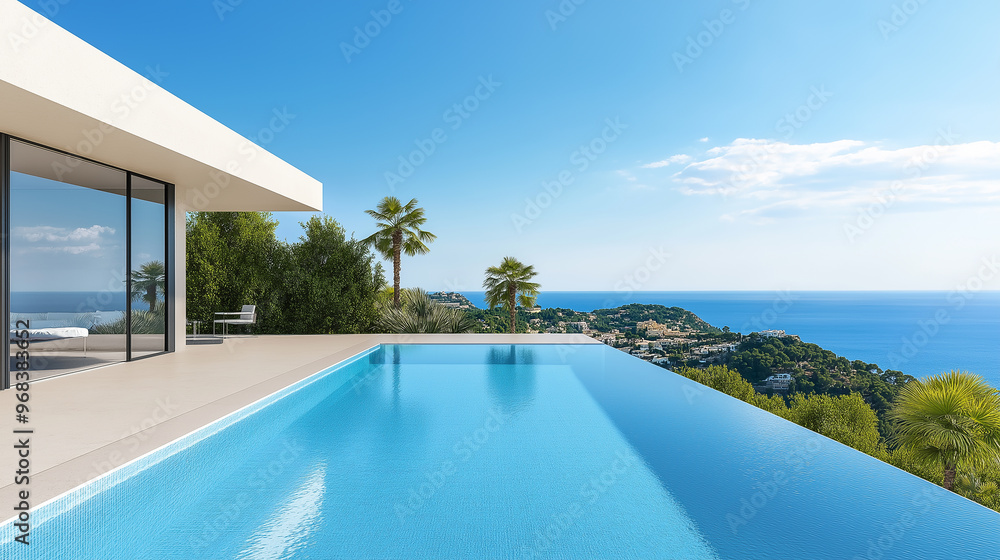 Fototapeta premium Infinity pool overlooking the mediterranean sea at a luxurious villa