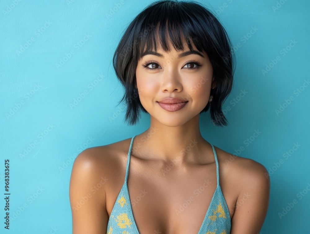 Portrait of a Young Woman with Short Black Hair. Portrait of a Young Woman with Short Black Hair.
