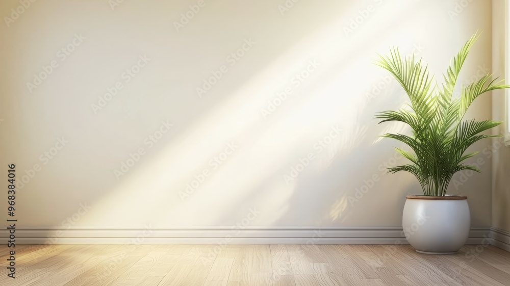 A white wall with a potted plant in the corner A white wall with a potted plant in the corner