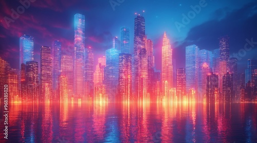 Neon Cityscape Reflecting in Water