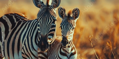 Captivating close-up of a zebra with its young offspring.