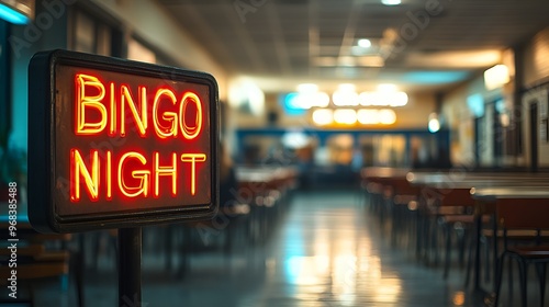 Obraz na płótnie A sign that reads “BINGO NIGHT’ - blurred background of cafeteria where people are playing bingo - game night w salonie
