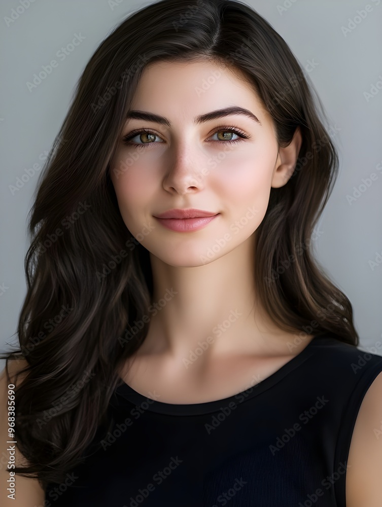 Elegant Portrait of a Young Woman with Long Dark Hair Elegant Portrait of a Young Woman with Long Dark Hair