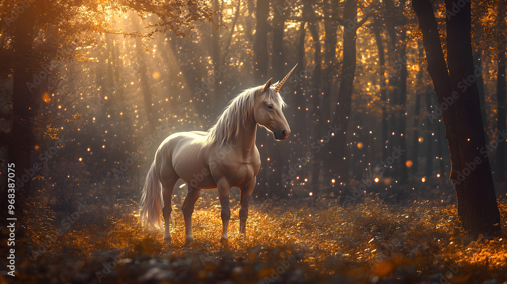 Vibrant Image of a Unicorn Standing in a Magical Forest with Its Glowing Horn Surrounded by Ethereal Light Vibrant Image of a Unicorn Standing in a Magical Forest with Its Glowing Horn Surrounded by Ethereal Light