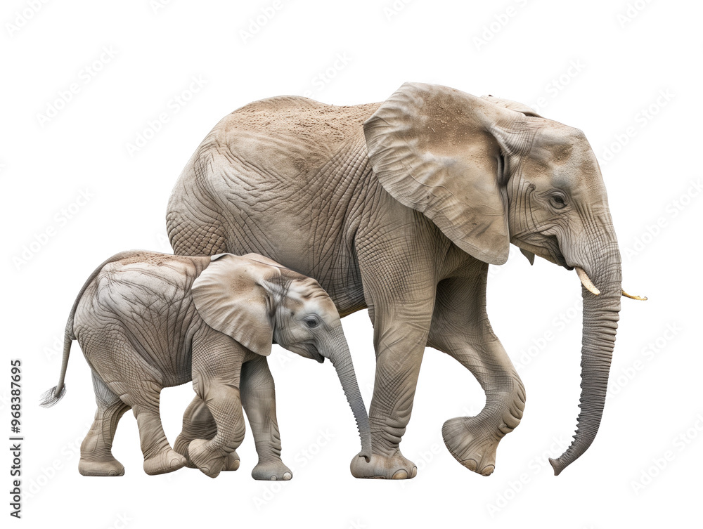 Obraz premium A Baby African forest elephant happily follows mother, a display of familial bond.