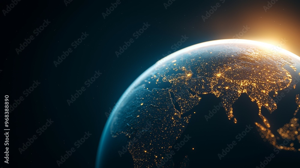 Fototapeta premium A close up of the Earth with the lights of the cities below
