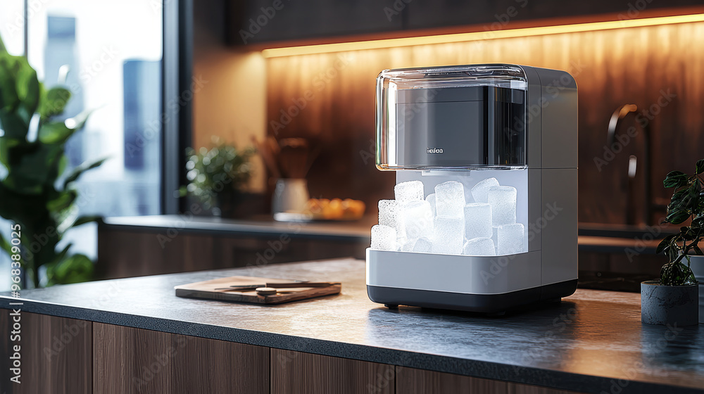 Compact home ice maker with sleek design, perfect for modern kitchens Compact home ice maker with sleek design, perfect for modern kitchens