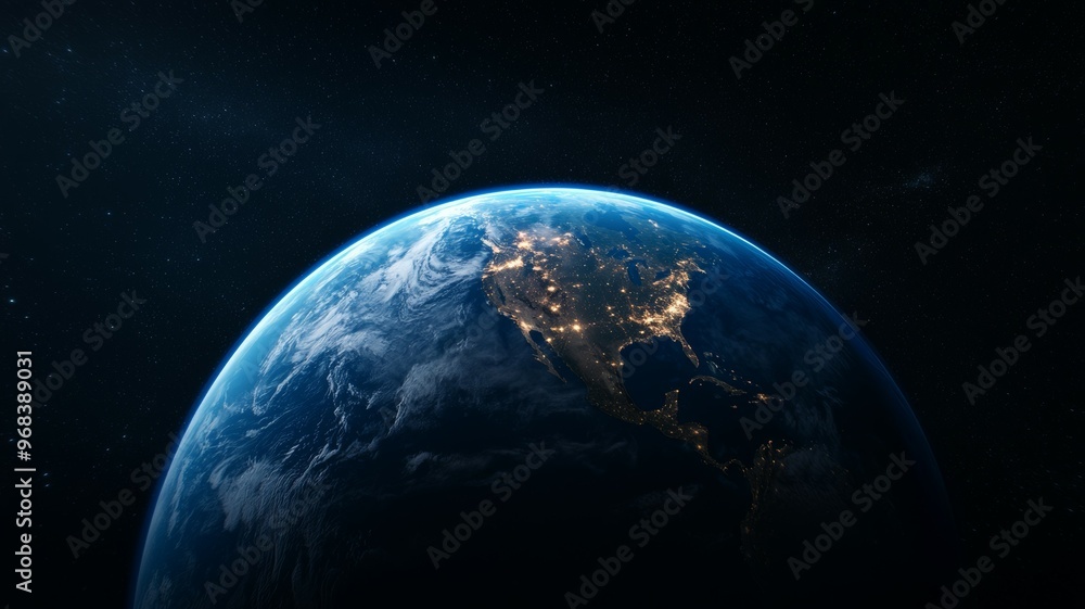 Obraz premium A close up of the Earth at night with the United States lit up