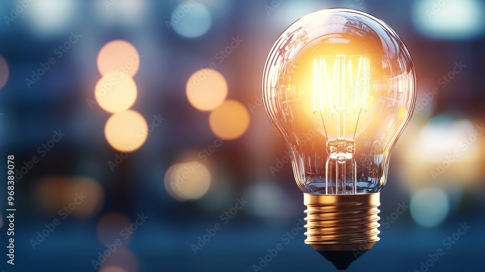 A light bulb is lit up in a blurry cityscape A light bulb is lit up in a blurry cityscape
