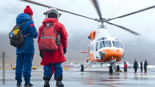 Rescue Helicopter Landing at Airport for Emergency Medical Evacuation photo