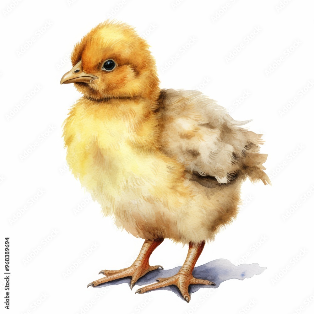 Fototapeta premium Watercolor Illustration of a Cute Yellow Chick - Baby Chicken Art for Farmhouse Decor