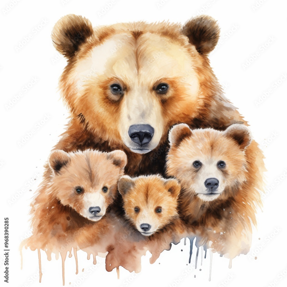 Heartwarming Illustration of a Brown Bear Family with Cubs - Perfect for Nature and Wildlife Enthusiasts Heartwarming Illustration of a Brown Bear Family with Cubs - Perfect for Nature and Wildlife Enthusiasts