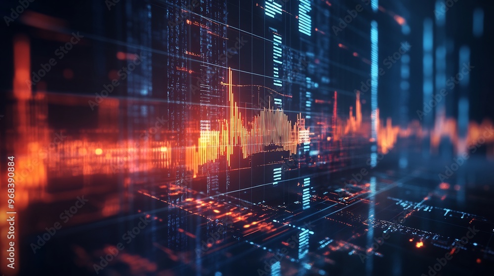 Abstract digital data grid with glowing lines and bars. Abstract digital data grid with glowing lines and bars.