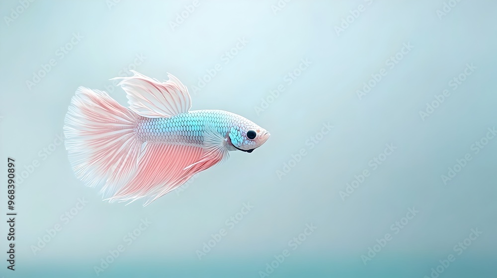 Fototapeta premium Betta Fish s Teal and Purple Gradient Fins in Elegant Underwater Close up
